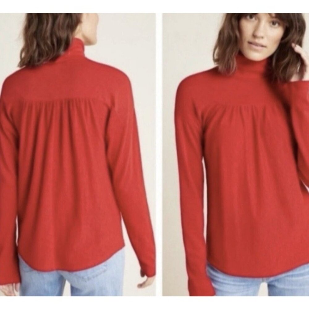 Anthropologie Maeve Mariah Gathered Turtleneck Red Long Sleeve Top Holiday XS